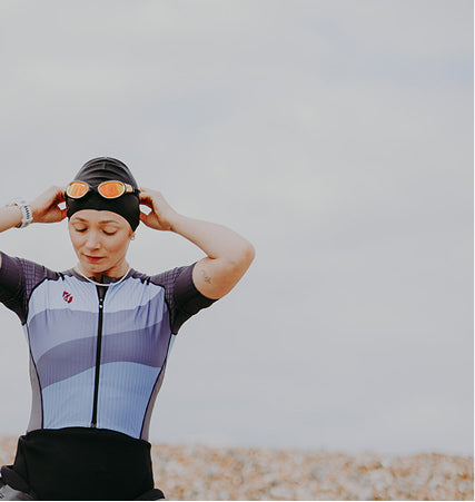 Triathlete wearing swimming goggles